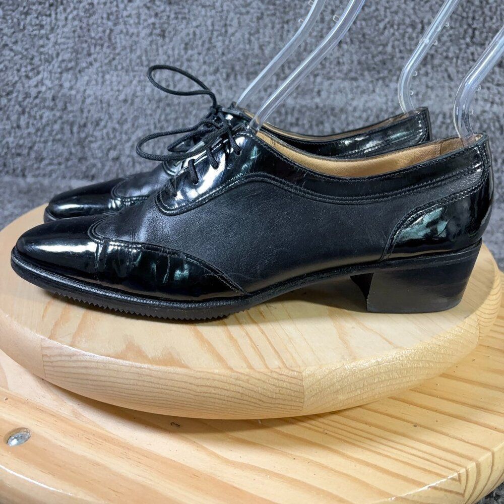 Gravati Arthur Beren Wingtip Oxford Shoe Women Size 8 Narrow Black Leather Italy